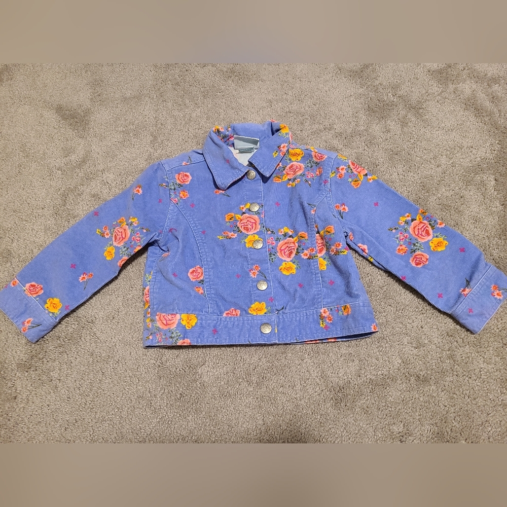 Vintage Corduroy Baby Toddler Girls Floral Jacket 2T Infant